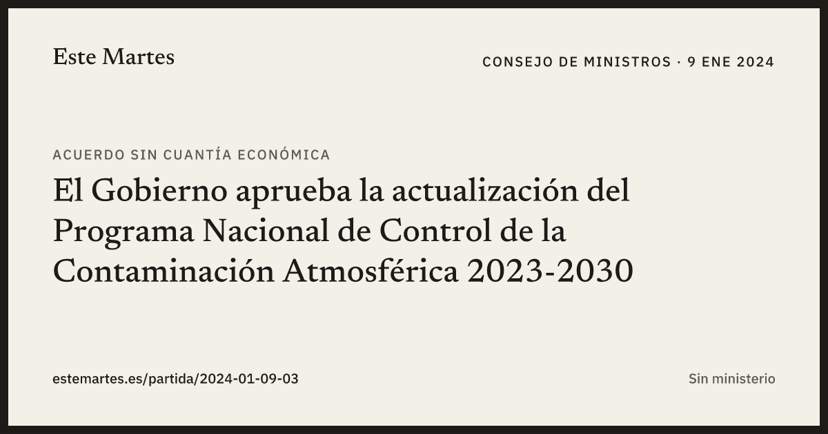 Tarjeta: El Gobierno aprueba la actualización del Programa Nacional de Control de la Contaminación Atmosférica 2023-2030