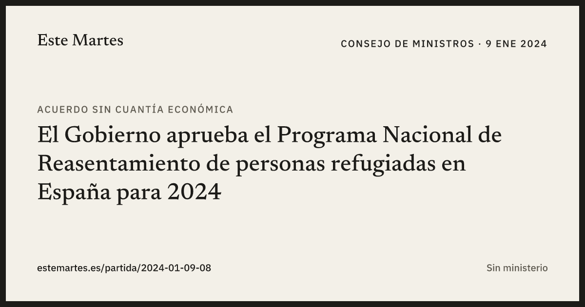 Tarjeta: El Gobierno aprueba el Programa Nacional de Reasentamiento de personas refugiadas en España para 2024