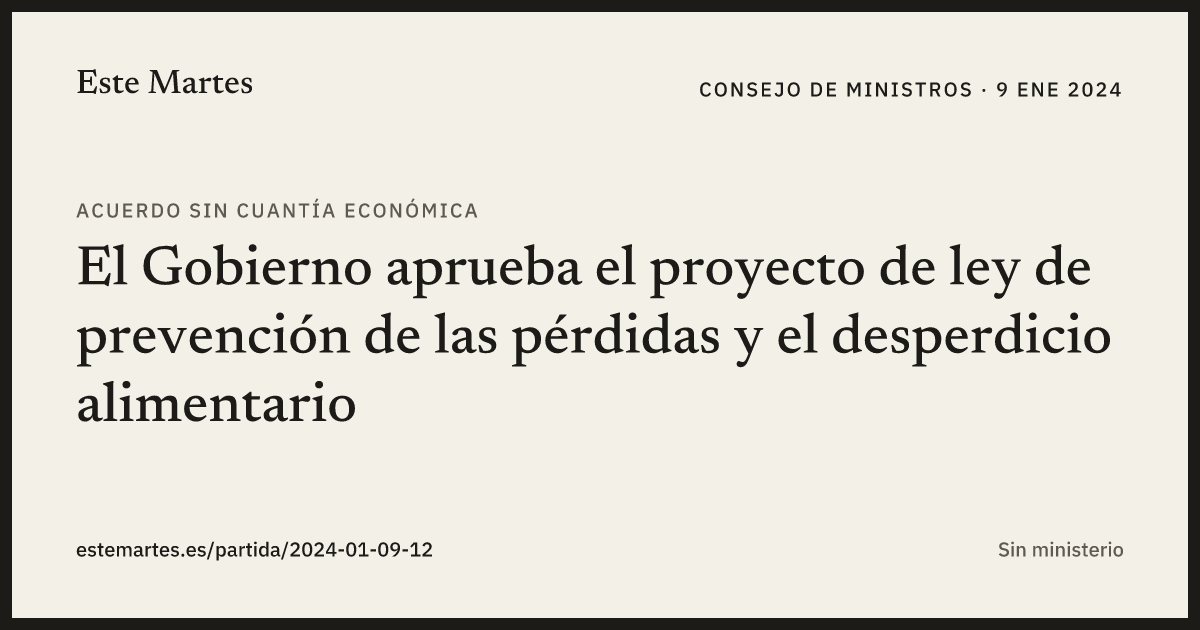 Tarjeta: El Gobierno aprueba el proyecto de ley de prevención de las pérdidas y el desperdicio alimentario