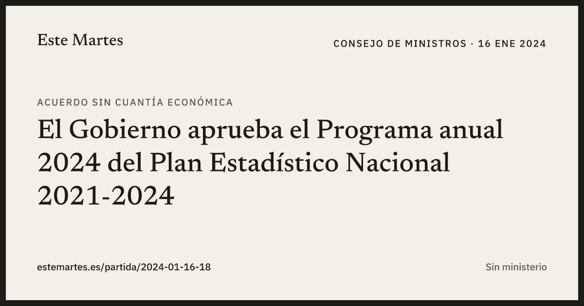 Tarjeta: El Gobierno aprueba el Programa anual 2024 del Plan Estadístico Nacional 2021-2024