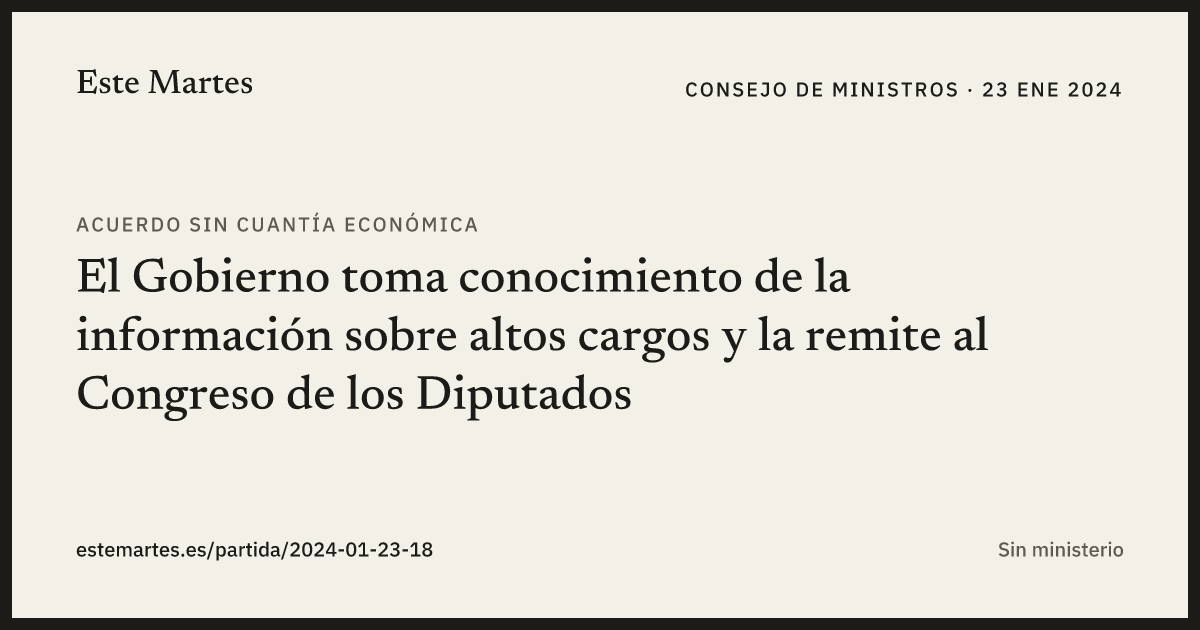 Tarjeta: El Gobierno toma conocimiento de la información sobre altos cargos y la remite al Congreso de los Diputados