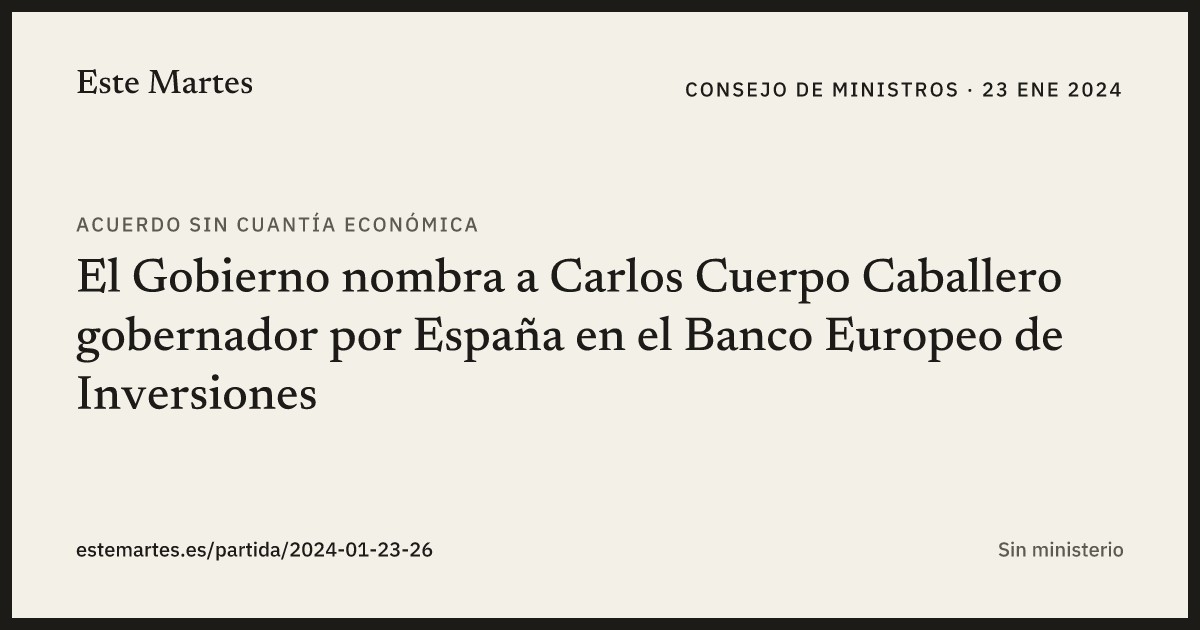 Tarjeta: El Gobierno nombra a Carlos Cuerpo Caballero gobernador por España en el Banco Europeo de Inversiones