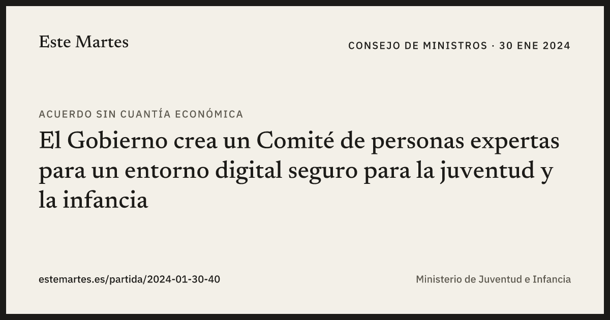 Tarjeta: El Gobierno crea un Comité de personas expertas para un entorno digital seguro para la juventud y la infancia