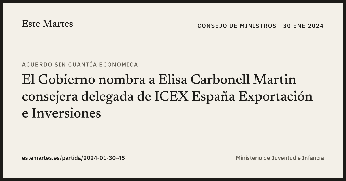 Tarjeta: El Gobierno nombra a Elisa Carbonell Martin consejera delegada de ICEX España Exportación e Inversiones