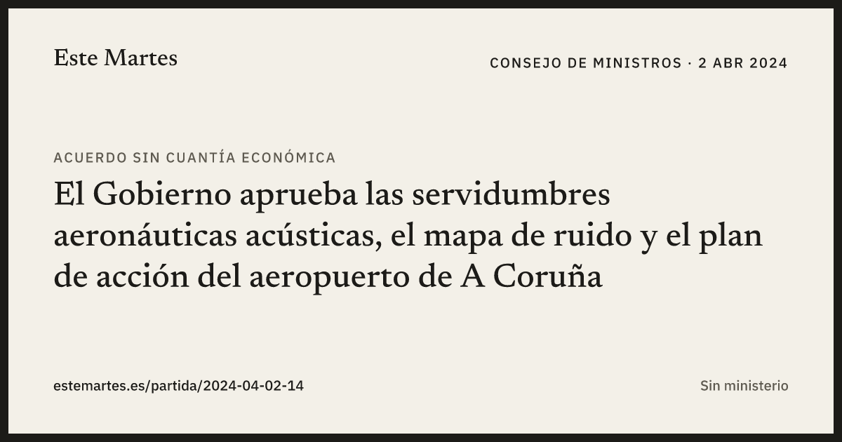 Tarjeta: El Gobierno aprueba las servidumbres aeronáuticas acústicas, el mapa de ruido y el plan de acción del aeropuerto de A Coruña