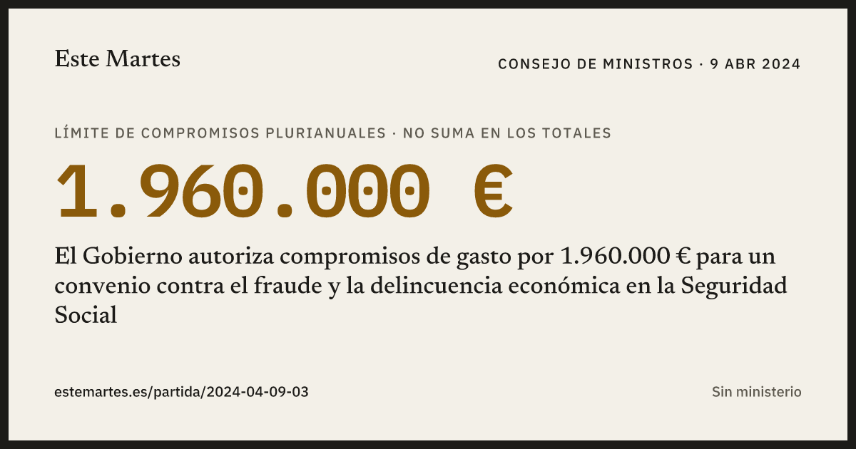Tarjeta: El Gobierno autoriza compromisos de gasto por 1.960.000 € para un convenio contra el fraude y la delincuencia económica en la Seguridad Social