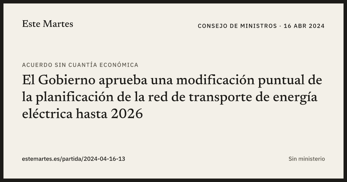Tarjeta: El Gobierno aprueba una modificación puntual de la planificación de la red de transporte de energía eléctrica hasta 2026