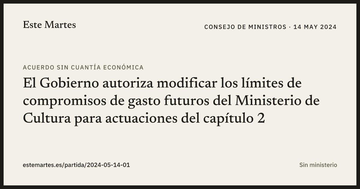 Tarjeta: El Gobierno autoriza modificar los límites de compromisos de gasto futuros del Ministerio de Cultura para actuaciones del capítulo 2
