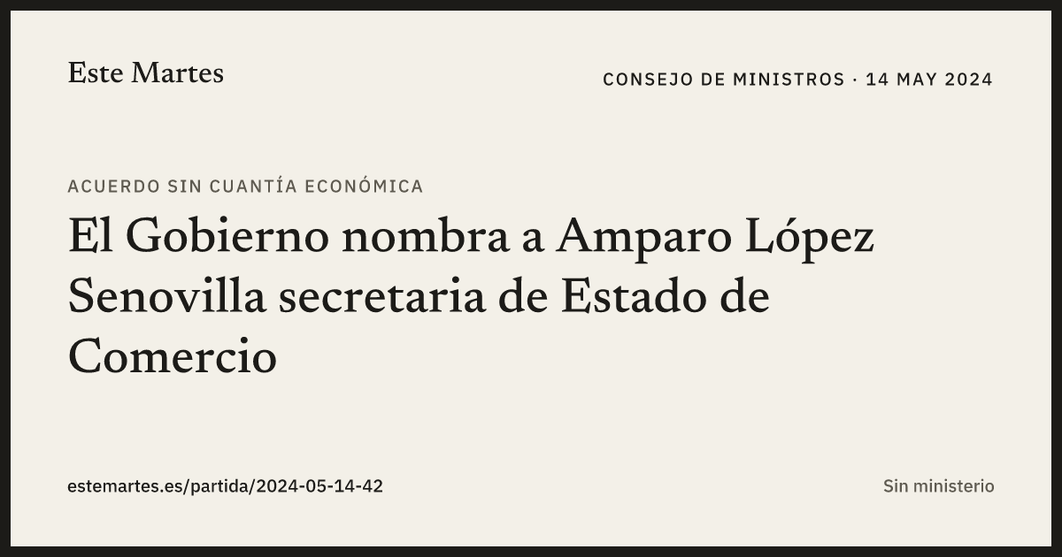 Tarjeta: El Gobierno nombra a Amparo López Senovilla secretaria de Estado de Comercio