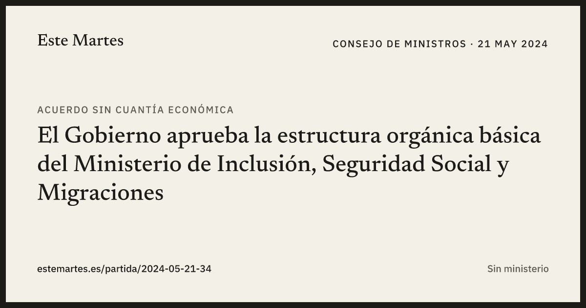 Tarjeta: El Gobierno aprueba la estructura orgánica básica del Ministerio de Inclusión, Seguridad Social y Migraciones
