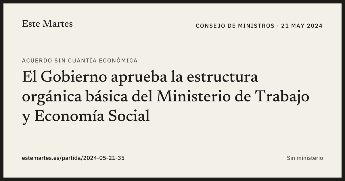 Tarjeta: El Gobierno aprueba la estructura orgánica básica del Ministerio de Trabajo y Economía Social