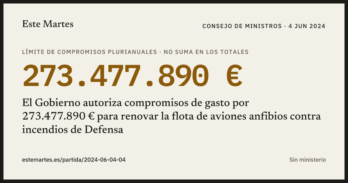 Tarjeta: El Gobierno autoriza compromisos de gasto por 273.477.890 € para renovar la flota de aviones anfibios contra incendios de Defensa