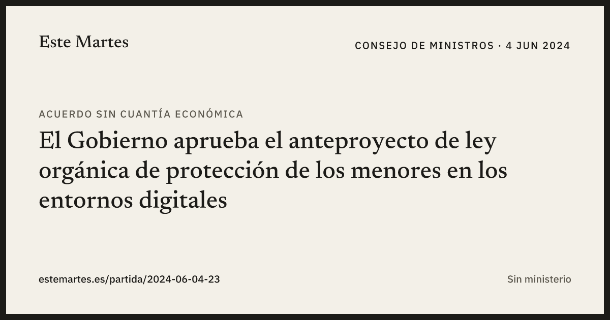 Tarjeta: El Gobierno aprueba el anteproyecto de ley orgánica de protección de los menores en los entornos digitales
