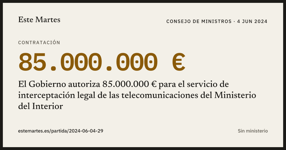 Tarjeta: El Gobierno autoriza 85.000.000 € para el servicio de interceptación legal de las telecomunicaciones del Ministerio del Interior
