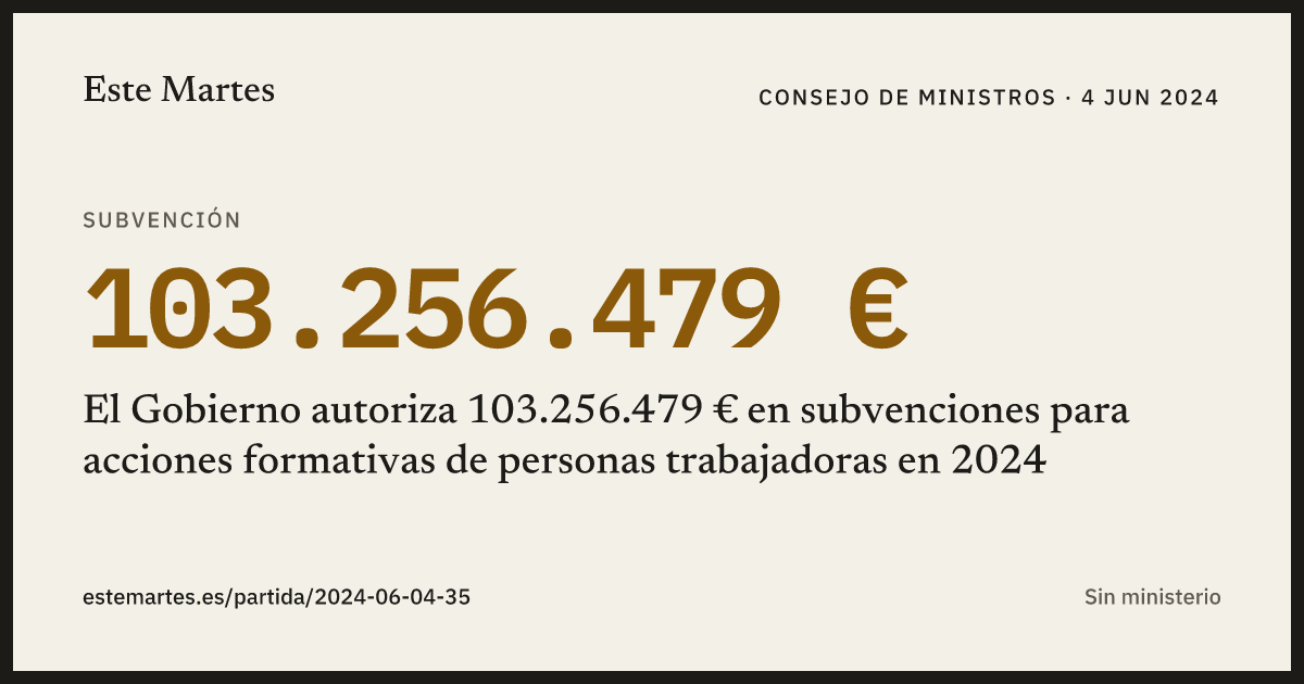 Tarjeta: El Gobierno autoriza 103.256.479 € en subvenciones para acciones formativas de personas trabajadoras en 2024