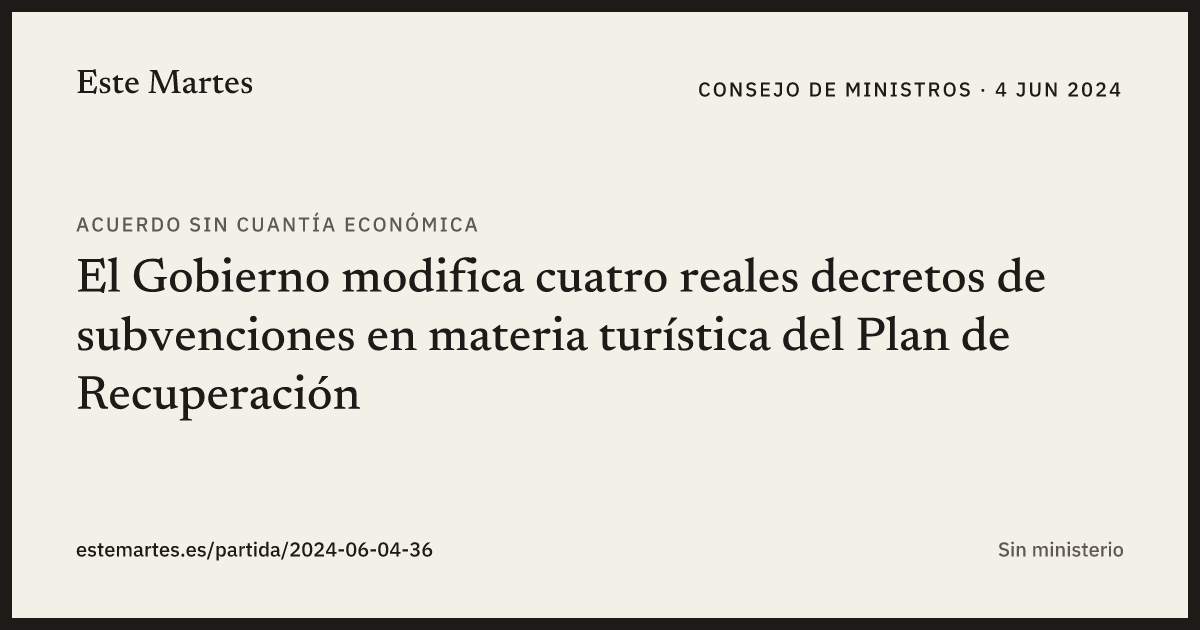Tarjeta: El Gobierno modifica cuatro reales decretos de subvenciones en materia turística del Plan de Recuperación