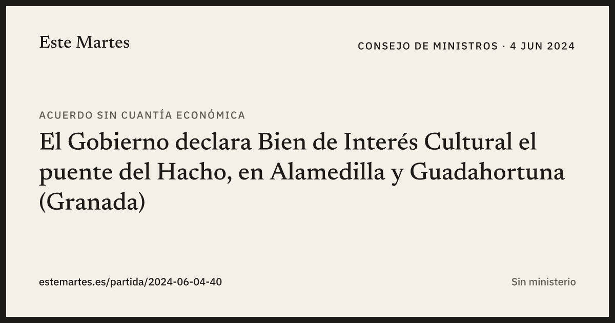 Tarjeta: El Gobierno declara Bien de Interés Cultural el puente del Hacho, en Alamedilla y Guadahortuna (Granada)