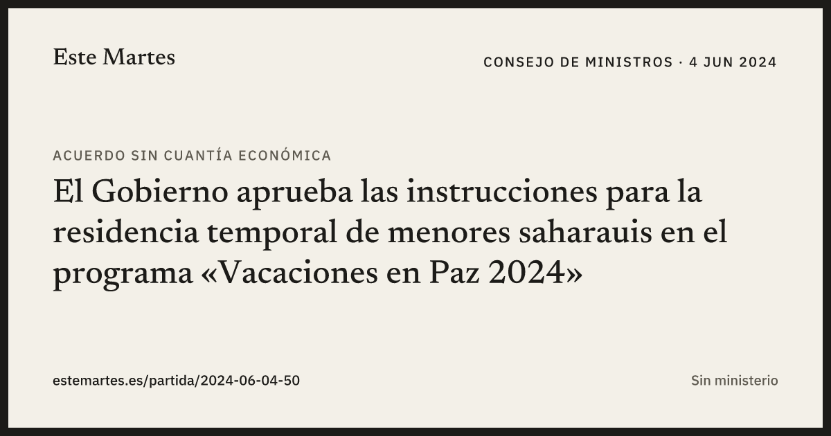 Tarjeta: El Gobierno aprueba las instrucciones para la residencia temporal de menores saharauis en el programa «Vacaciones en Paz 2024»