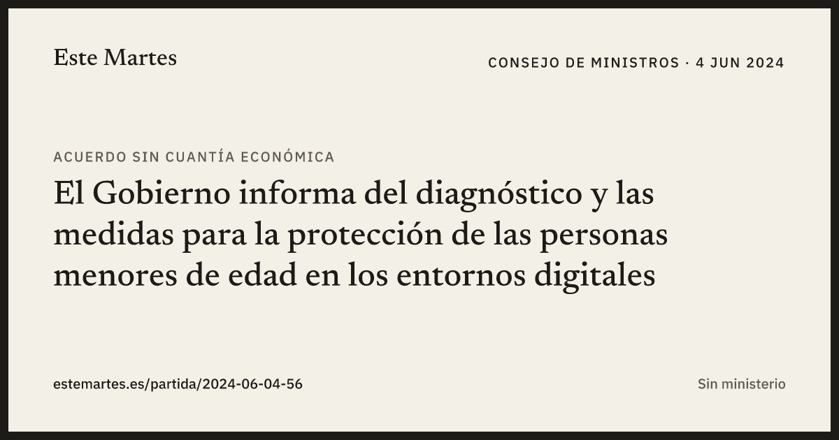 Tarjeta: El Gobierno informa del diagnóstico y las medidas para la protección de las personas menores de edad en los entornos digitales