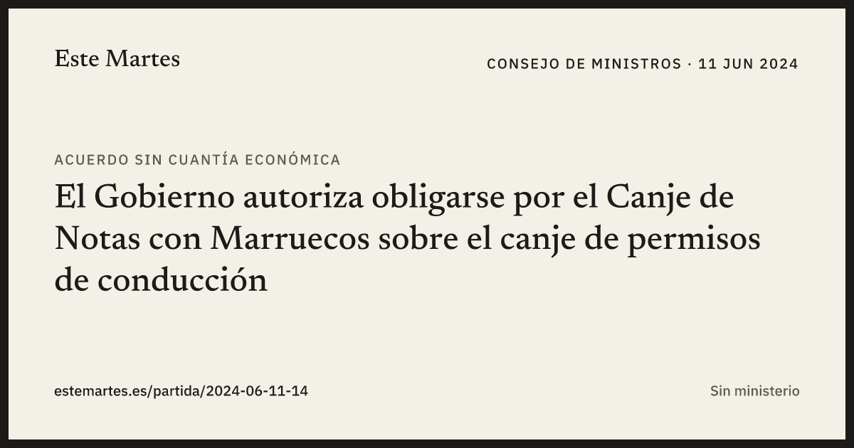 Tarjeta: El Gobierno autoriza obligarse por el Canje de Notas con Marruecos sobre el canje de permisos de conducción