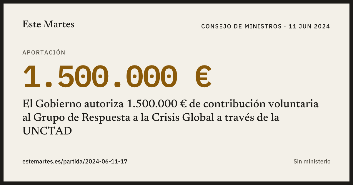 Tarjeta: El Gobierno autoriza 1.500.000 € de contribución voluntaria al Grupo de Respuesta a la Crisis Global a través de la UNCTAD