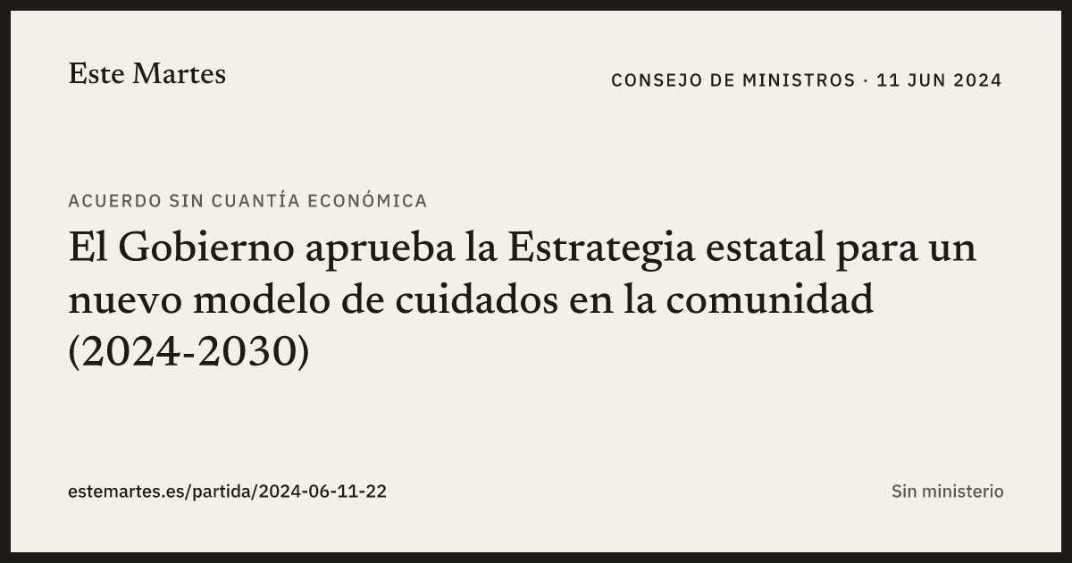 Tarjeta: El Gobierno aprueba la Estrategia estatal para un nuevo modelo de cuidados en la comunidad (2024-2030)