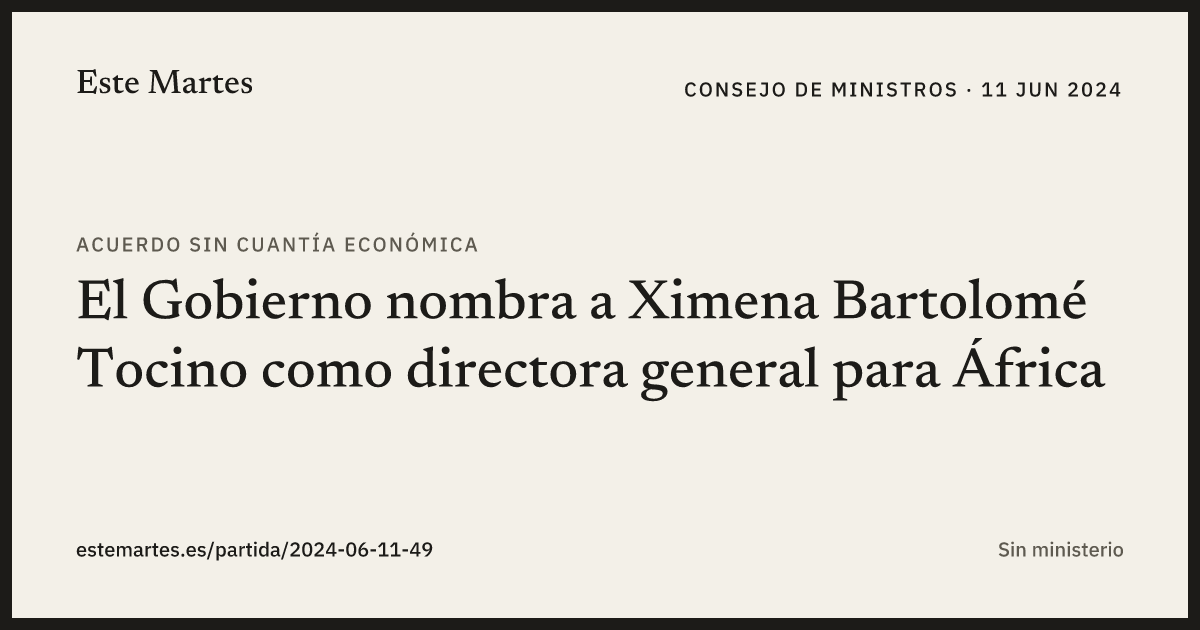 Tarjeta: El Gobierno nombra a Ximena Bartolomé Tocino como directora general para África