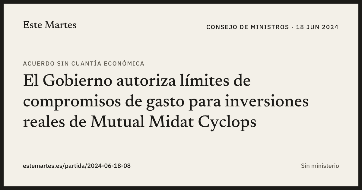 Tarjeta: El Gobierno autoriza límites de compromisos de gasto para inversiones reales de Mutual Midat Cyclops