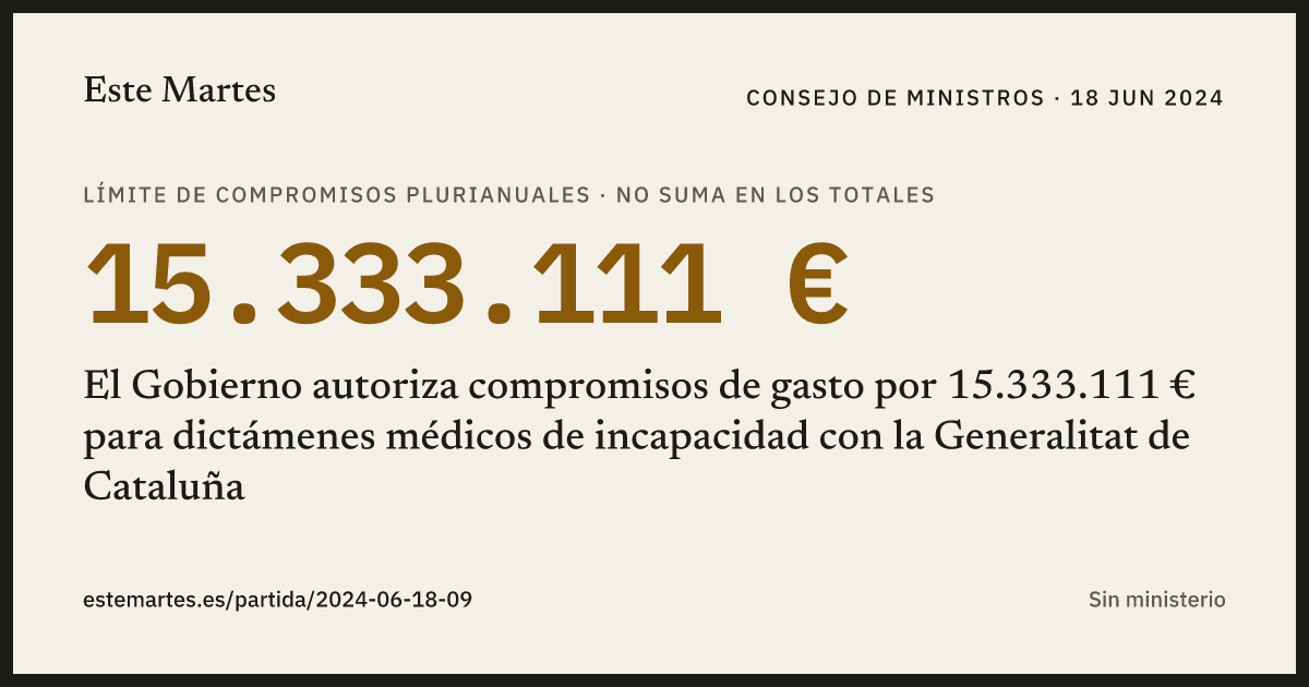 Tarjeta: El Gobierno autoriza compromisos de gasto por 15.333.111 € para dictámenes médicos de incapacidad con la Generalitat de Cataluña
