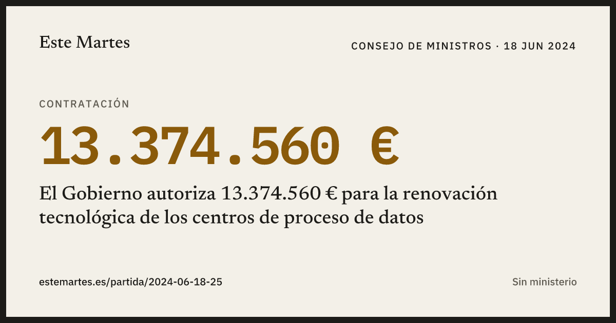 Tarjeta: El Gobierno autoriza 13.374.560 € para la renovación tecnológica de los centros de proceso de datos