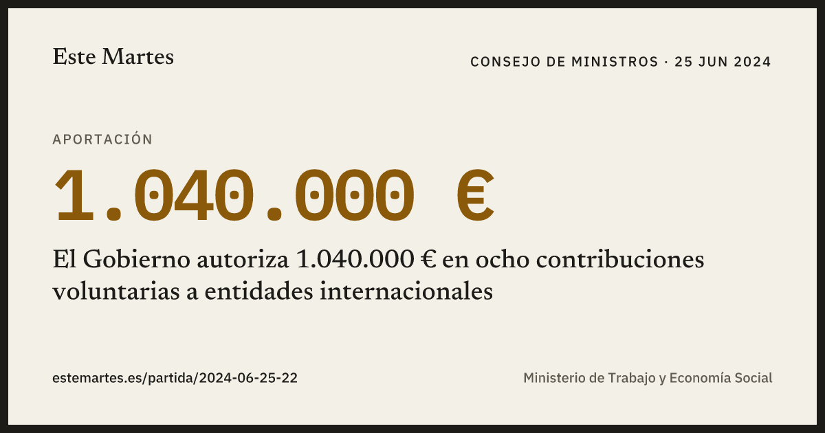 Tarjeta: El Gobierno autoriza 1.040.000 € en ocho contribuciones voluntarias a entidades internacionales
