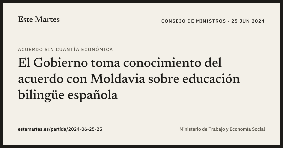 Tarjeta: El Gobierno toma conocimiento del acuerdo con Moldavia sobre educación bilingüe española