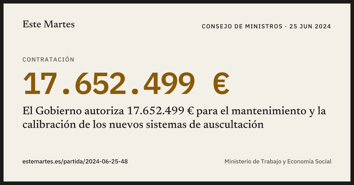 Tarjeta: El Gobierno autoriza 17.652.499 € para el mantenimiento y la calibración de los nuevos sistemas de auscultación
