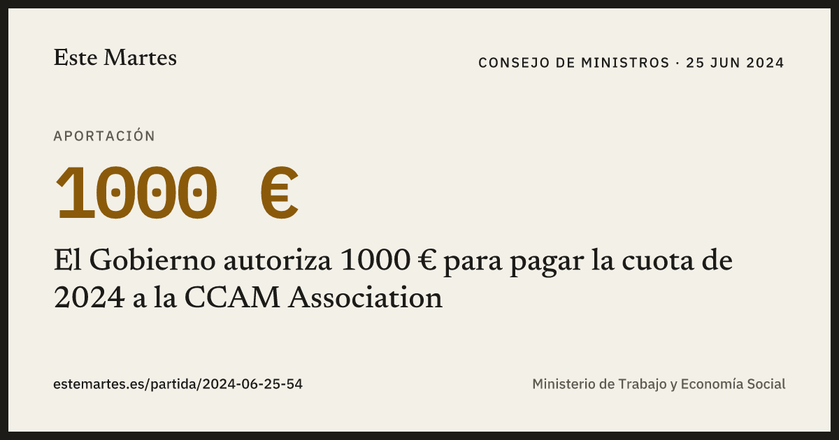 Tarjeta: El Gobierno autoriza 1000 € para pagar la cuota de 2024 a la CCAM Association