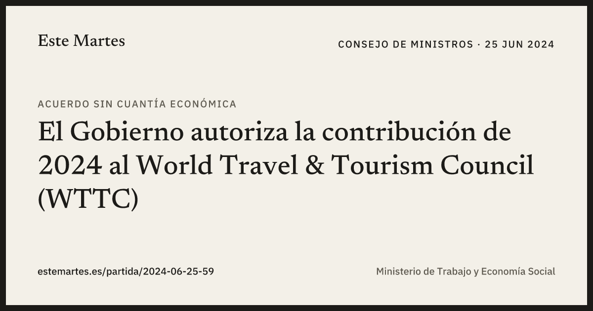 Tarjeta: El Gobierno autoriza la contribución de 2024 al World Travel & Tourism Council (WTTC)