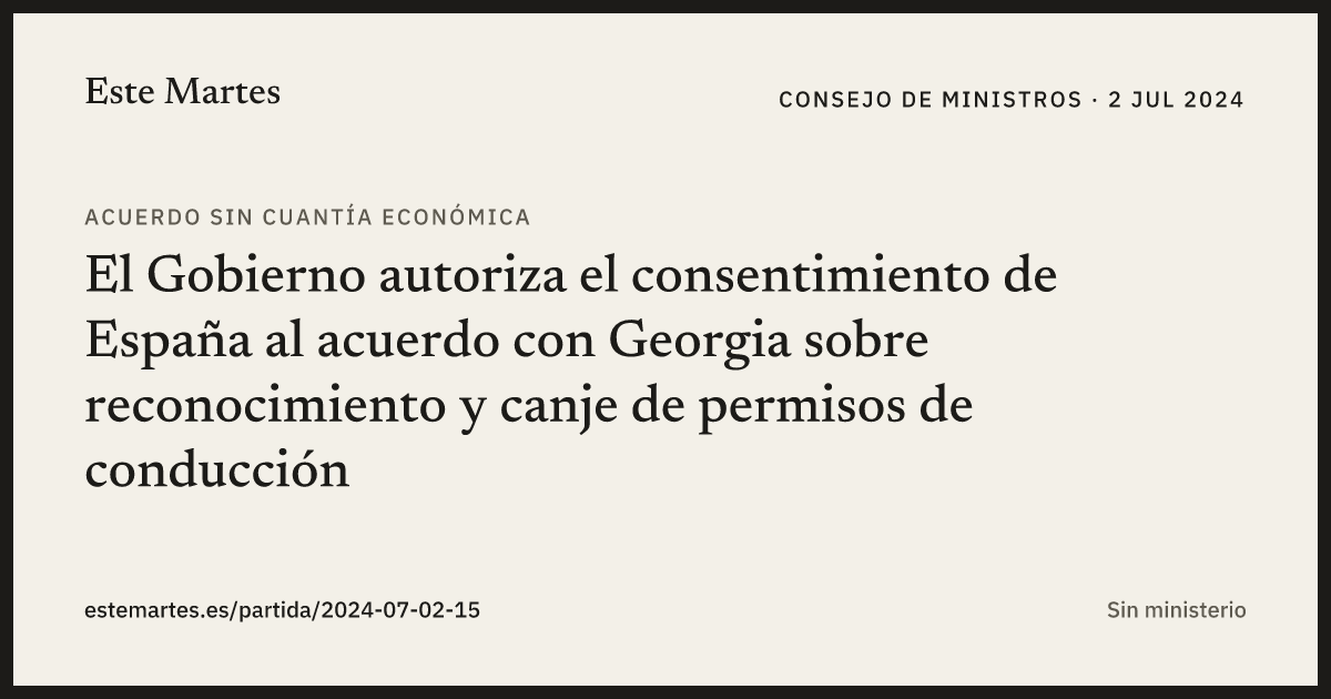 Tarjeta: El Gobierno autoriza el consentimiento de España al acuerdo con Georgia sobre reconocimiento y canje de permisos de conducción