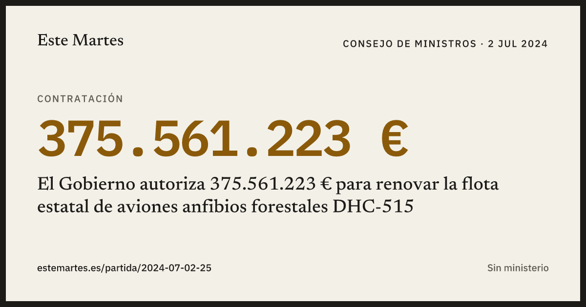 Tarjeta: El Gobierno autoriza 375.561.223 € para renovar la flota estatal de aviones anfibios forestales DHC-515