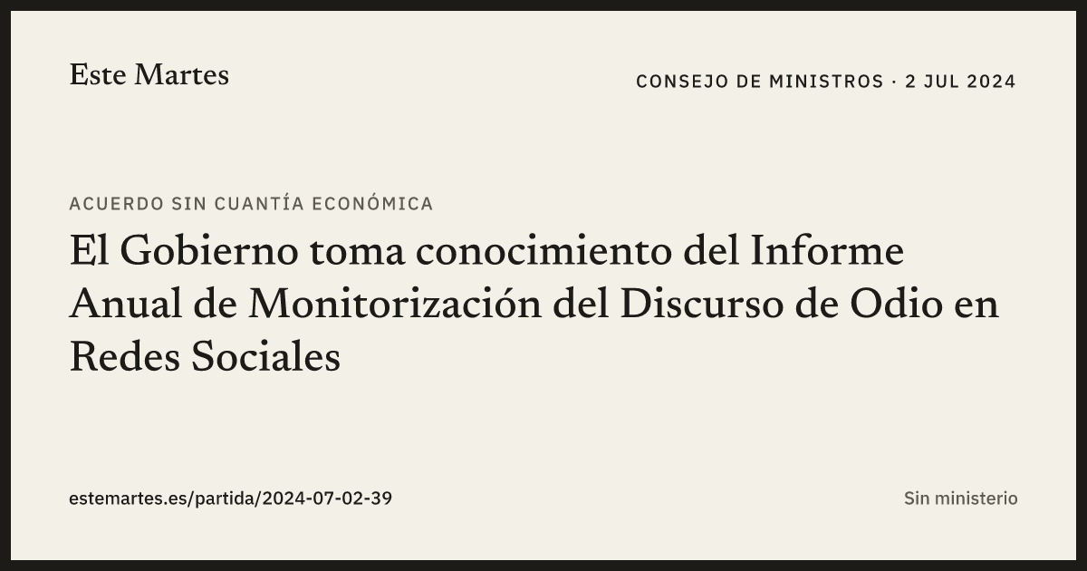 Tarjeta: El Gobierno toma conocimiento del Informe Anual de Monitorización del Discurso de Odio en Redes Sociales