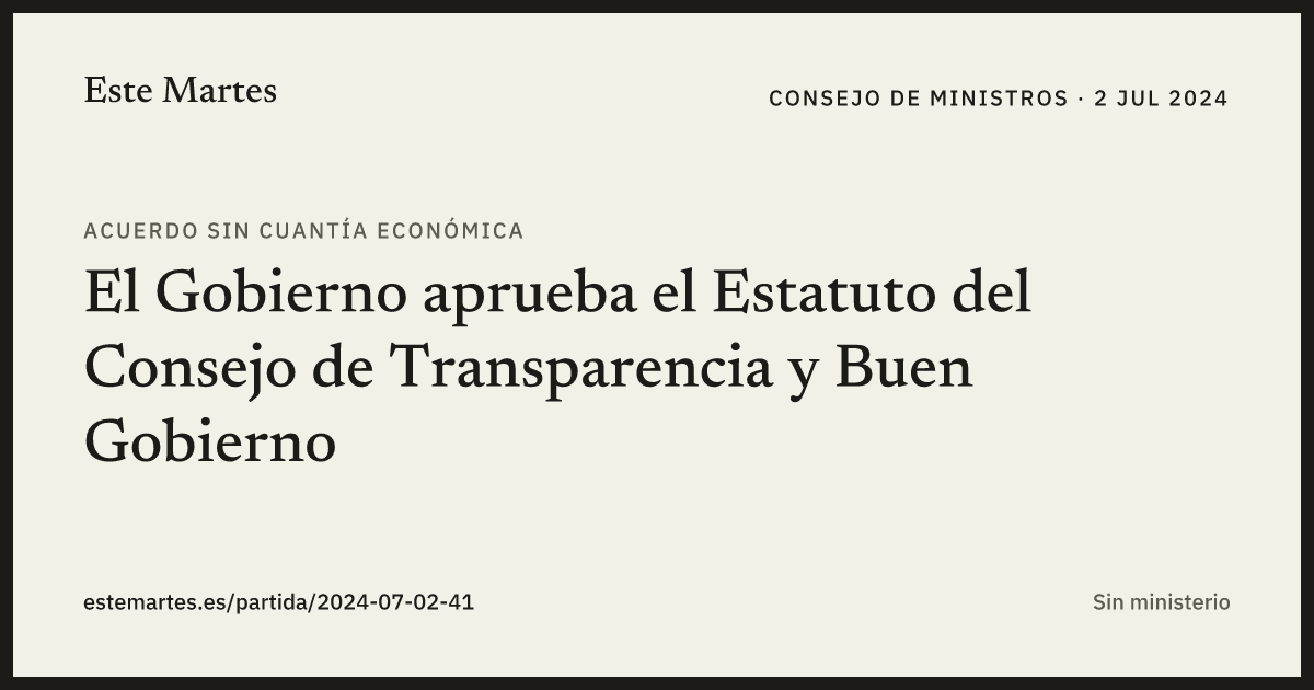 Tarjeta: El Gobierno aprueba el Estatuto del Consejo de Transparencia y Buen Gobierno