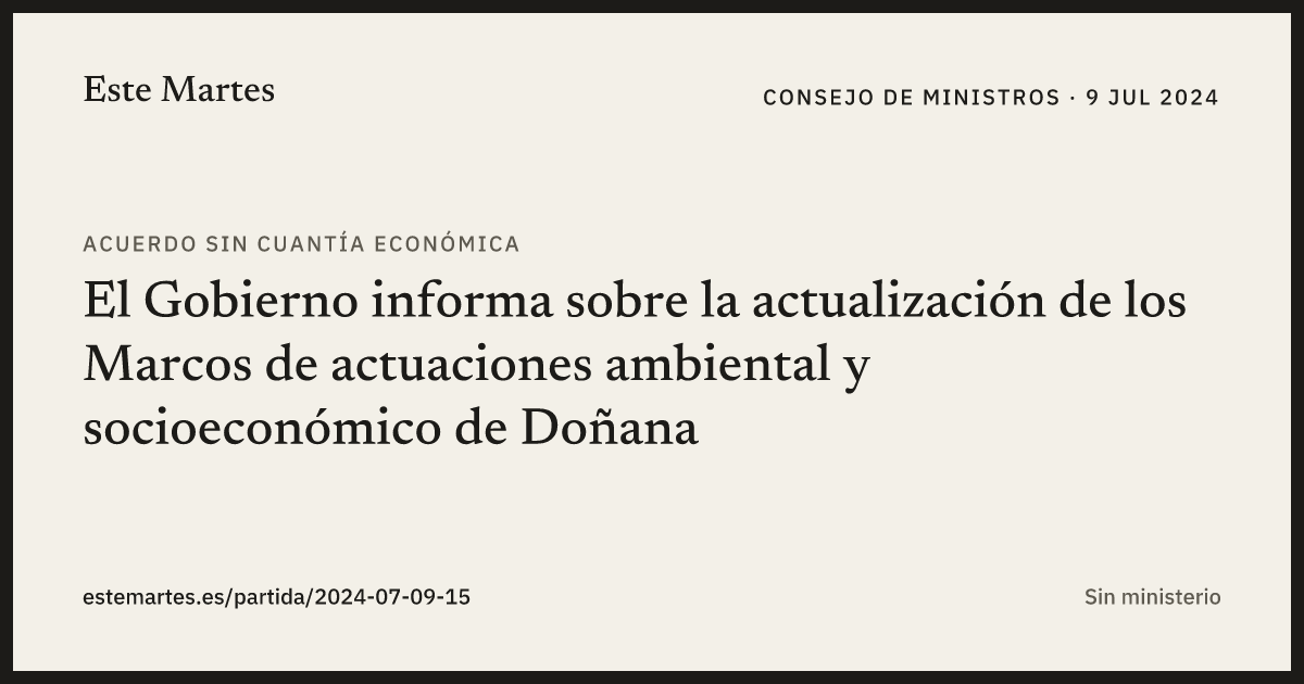 Tarjeta: El Gobierno informa sobre la actualización de los Marcos de actuaciones ambiental y socioeconómico de Doñana