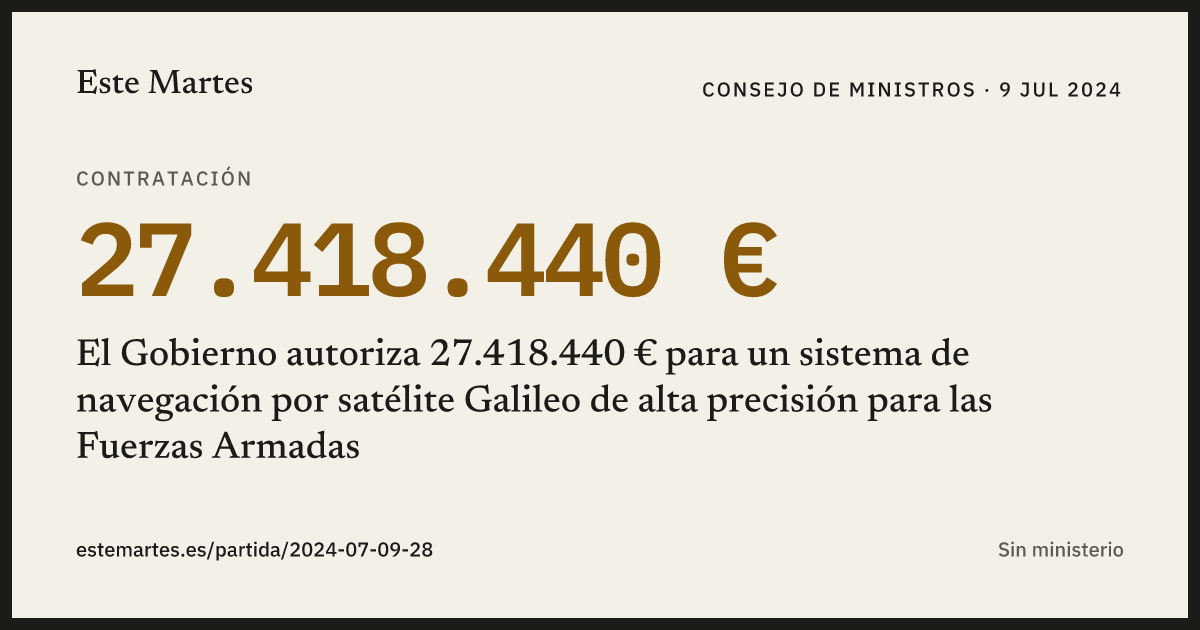 Tarjeta: El Gobierno autoriza 27.418.440 € para un sistema de navegación por satélite Galileo de alta precisión para las Fuerzas Armadas