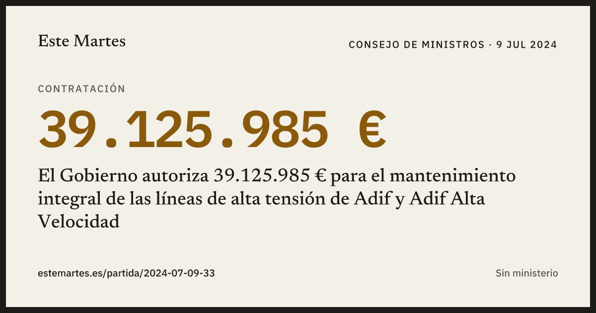 Tarjeta: El Gobierno autoriza 39.125.985 € para el mantenimiento integral de las líneas de alta tensión de Adif y Adif Alta Velocidad