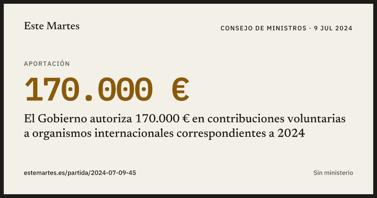 Tarjeta: El Gobierno autoriza 170.000 € en contribuciones voluntarias a organismos internacionales correspondientes a 2024