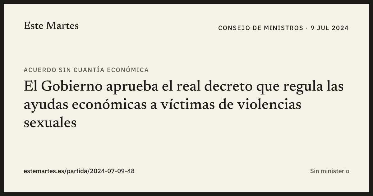 Tarjeta: El Gobierno aprueba el real decreto que regula las ayudas económicas a víctimas de violencias sexuales