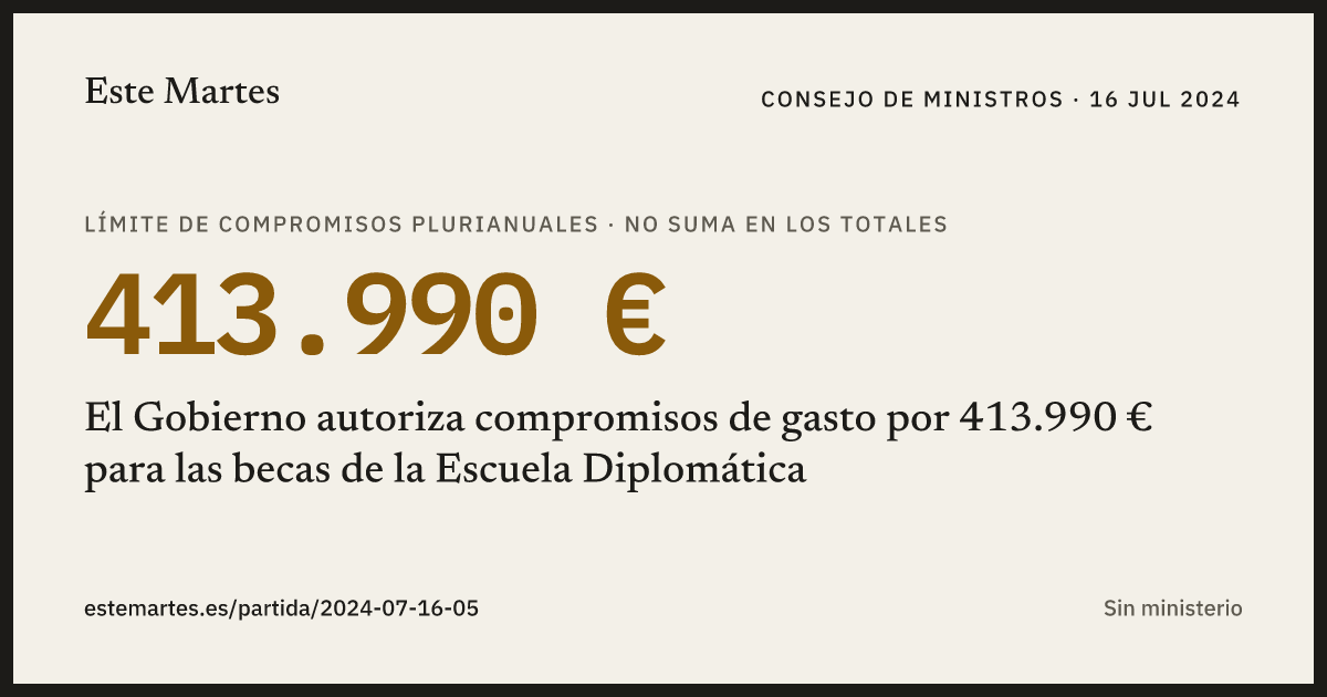 Tarjeta: El Gobierno autoriza compromisos de gasto por 413.990 € para las becas de la Escuela Diplomática
