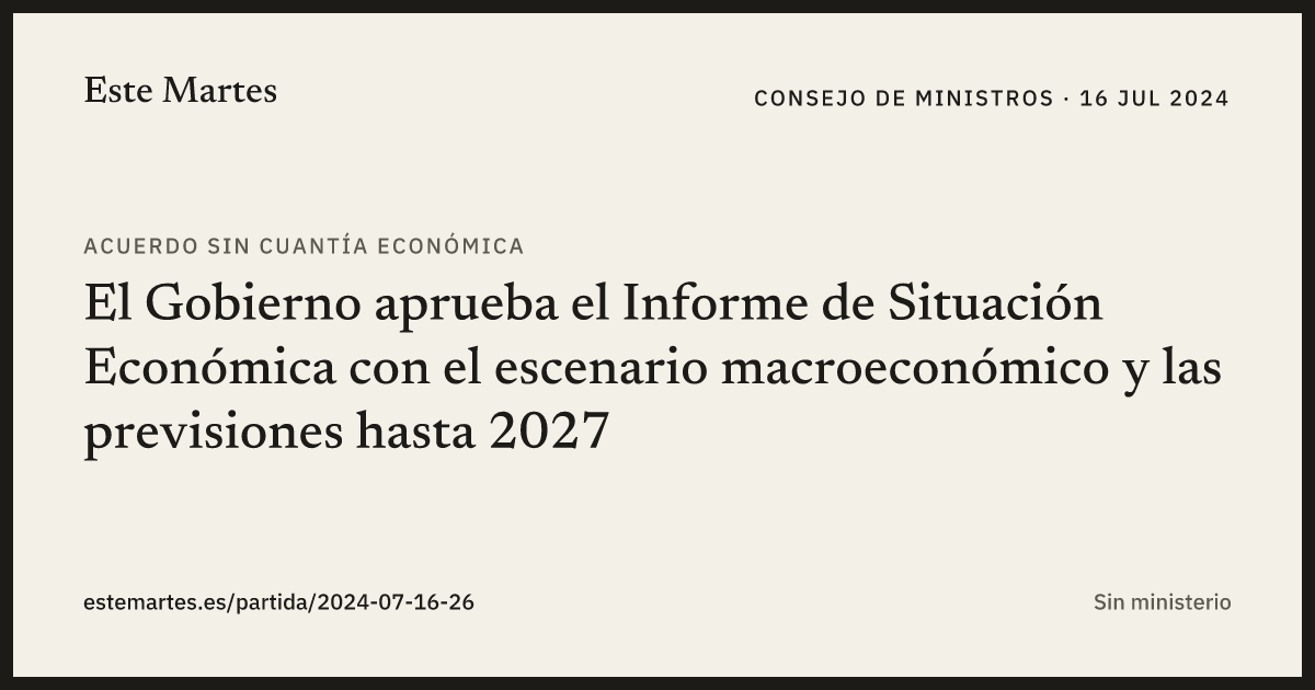 Tarjeta: El Gobierno aprueba el Informe de Situación Económica con el escenario macroeconómico y las previsiones hasta 2027