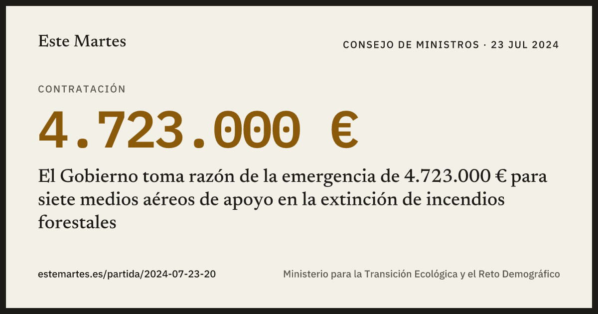 Tarjeta: El Gobierno toma razón de la emergencia de 4.723.000 € para siete medios aéreos de apoyo en la extinción de incendios forestales