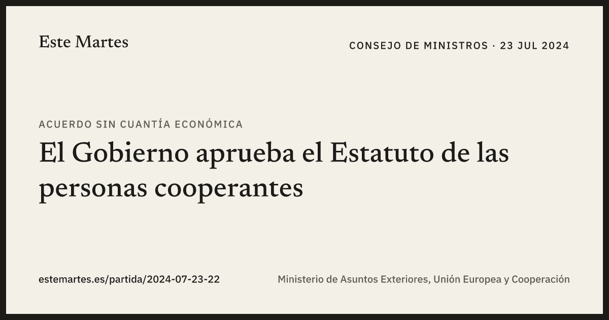 Tarjeta: El Gobierno aprueba el Estatuto de las personas cooperantes