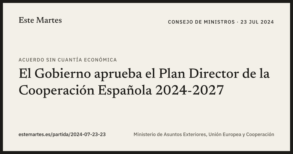 Tarjeta: El Gobierno aprueba el Plan Director de la Cooperación Española 2024-2027