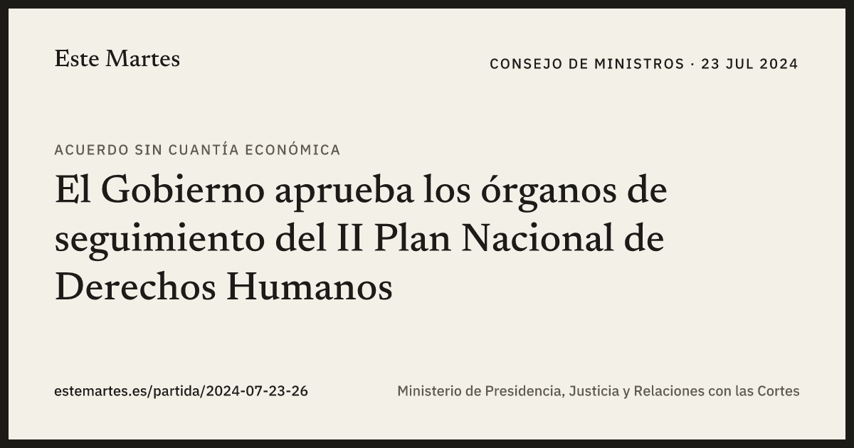 Tarjeta: El Gobierno aprueba los órganos de seguimiento del II Plan Nacional de Derechos Humanos